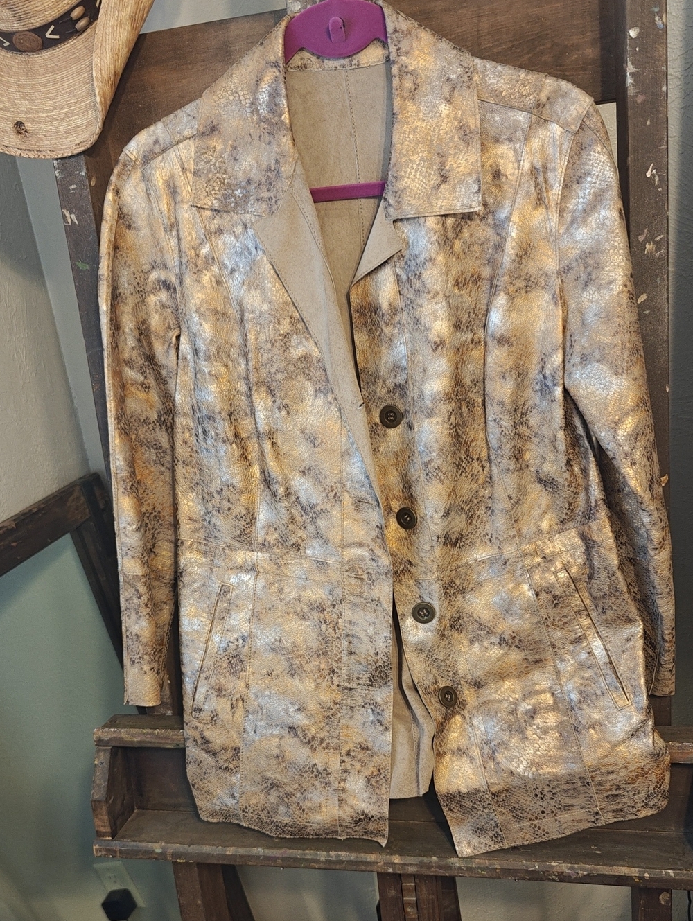 Chico's Metallic Snake-Print Blazer in Gold and Brown